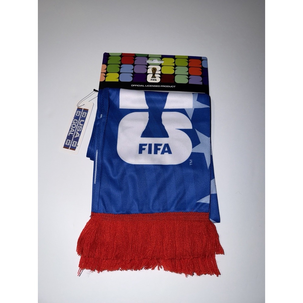 FIFA World Cup 2026 USA Goal Scarf Red Fringe White Blue Souvenir Licensed NWT